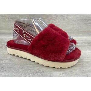 Koolaburra by UGG Fuzz'n II Women's Sandal Slide Slipper Faux Fur US 7 Red Shoes